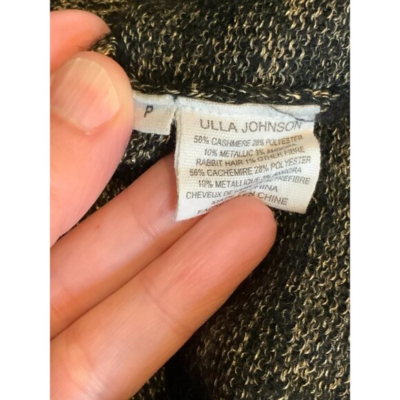 Ulla Johnson Metallic Gold & Black Cashmere Sweater W/ Rabbit Fur Trim, Size P - Picture 9 of 9